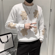 网红个性针织衫男潮牌圆领贴熊套头毛衣春秋冬季新款打底衫S422，男装针织衫/毛衣，星座1116A-2（原606A-1）