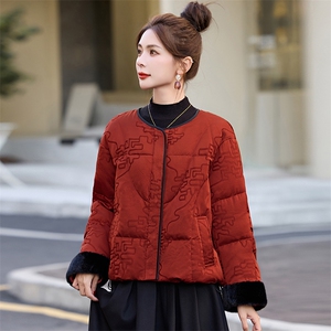 新中式g风羽绒服女2025冬季新款拼接白鸭绒加厚短外套图片