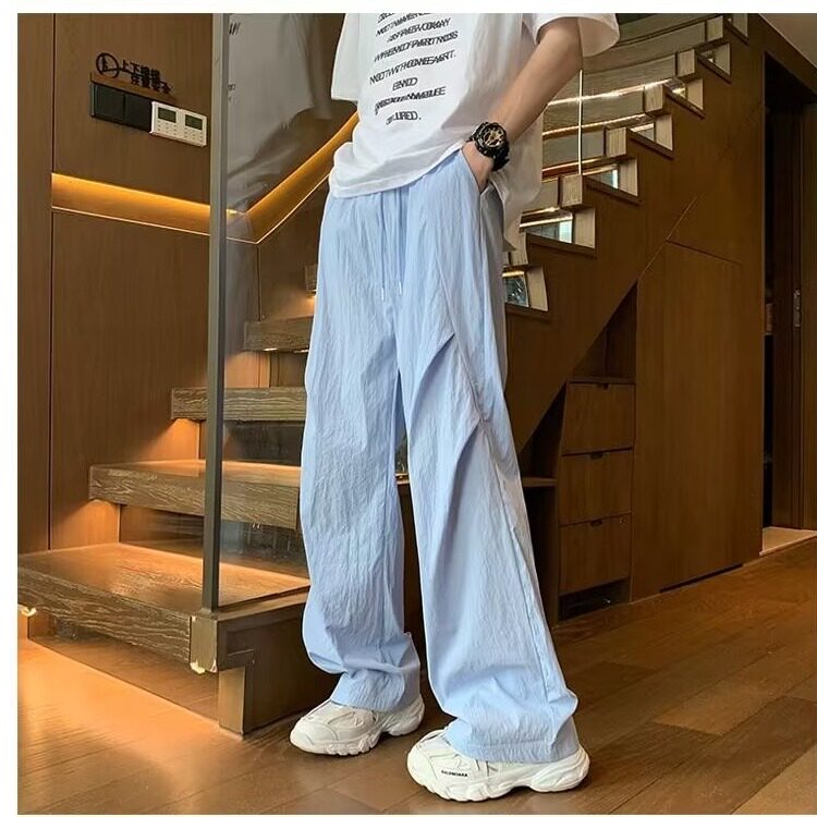 冰川蓝美式工装裤男夏季薄款cleanfit褶皱小众设计裤子户外冲锋裤图片