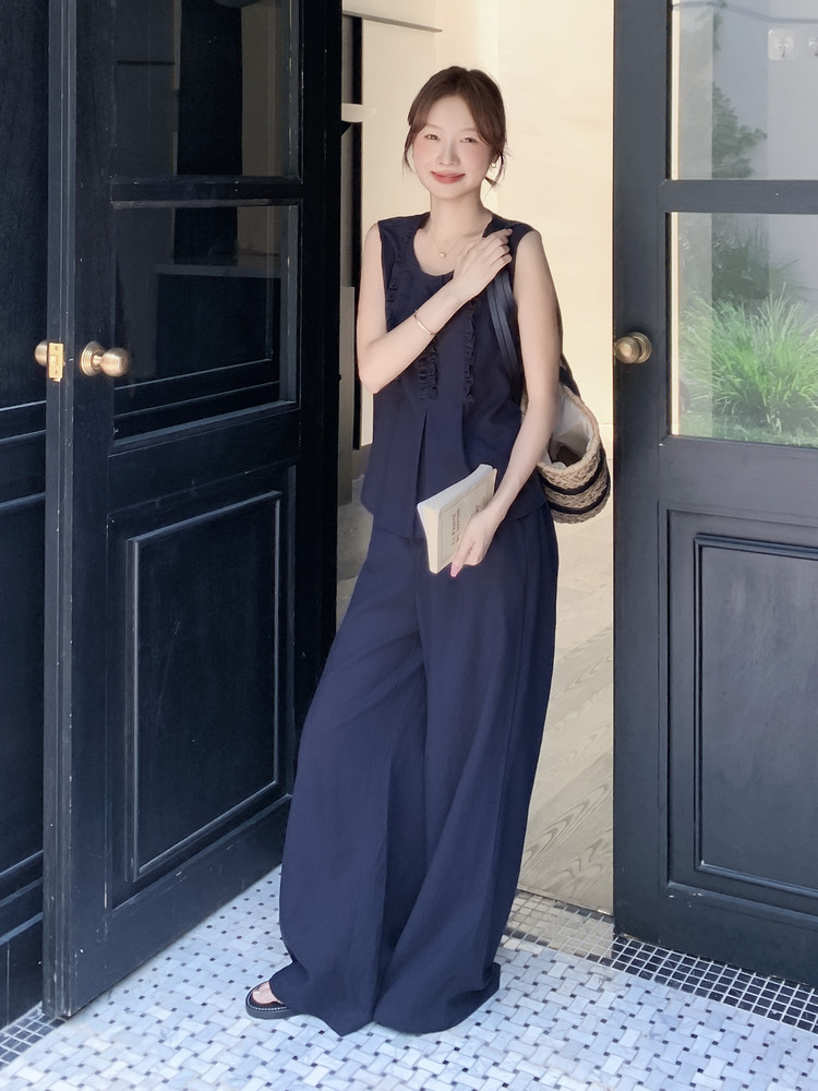 现货210-3273-P165-K218新款法式宽松马甲上衣配阔腿裤2025年夏季,女装套装/套裙,浙宝210（原浙宝191）