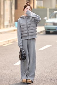 2025冬新款韩版拼接连帽90绒羽绒服外套配加厚松紧腰卫裤套装图片