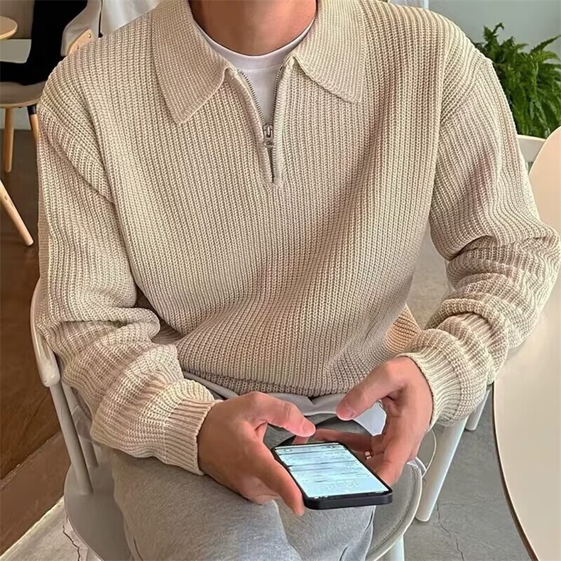 M27-P47翻领毛衣男士修身套头针织衫男休闲拉链上衣英伦商务外套,男装T恤,电商B323A