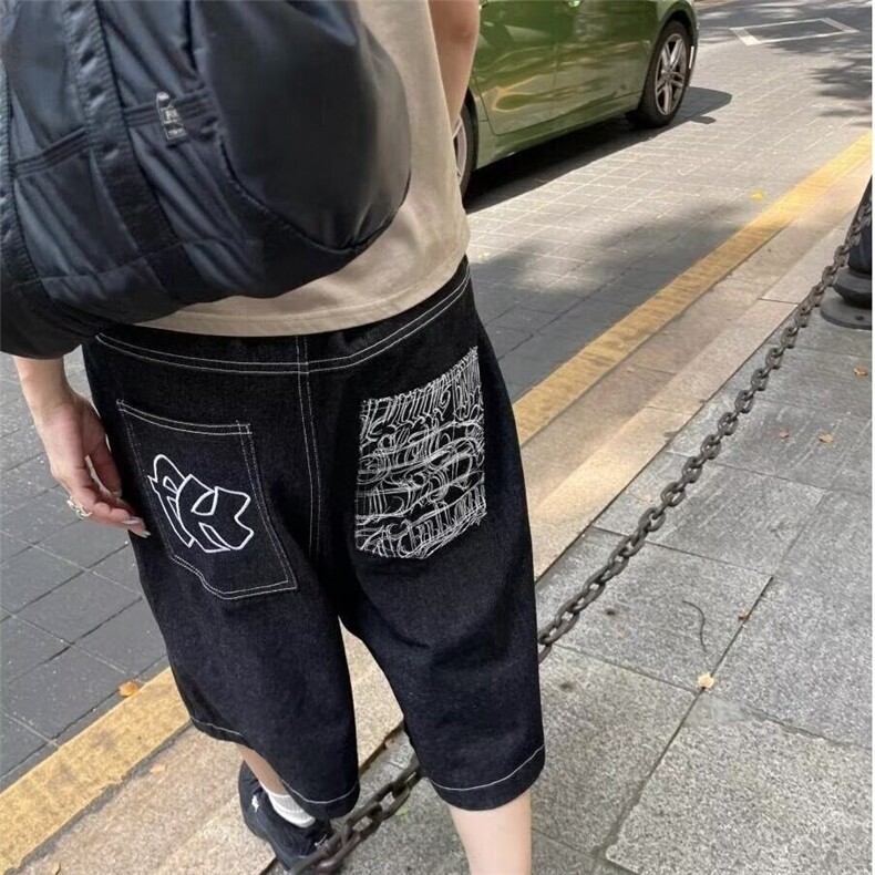 网图美式高街西海岸牛仔短裤潮牌水洗印花五分裤中裤D3801-P45,男装牛仔裤,星座1001-1