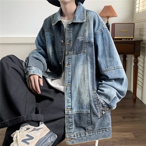 复古撞色水洗做旧牛仔外套男秋季宽松小众设计感拼接夹克JN13-P75图片