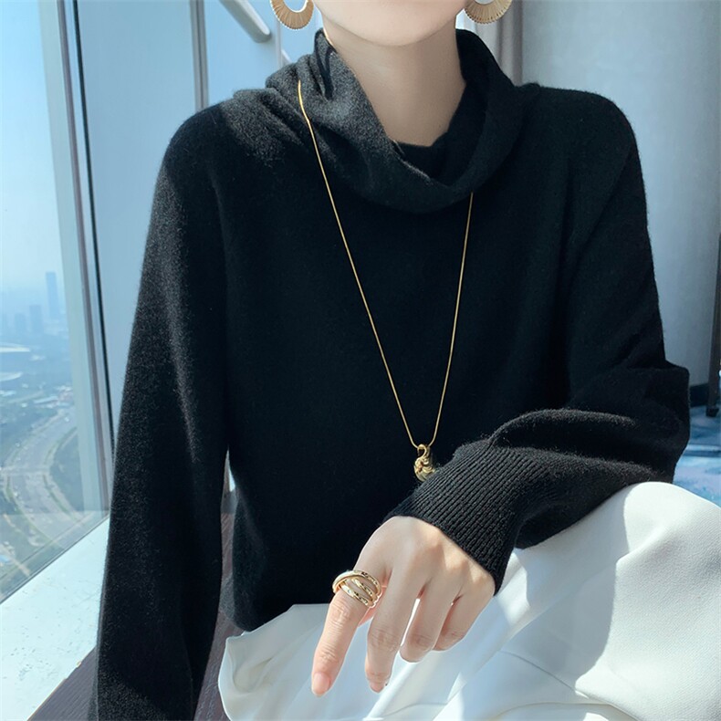 长袖套头纯色2024年秋季堆堆领百搭简约羊毛衫，女装羊毛衫，冀清阳荣