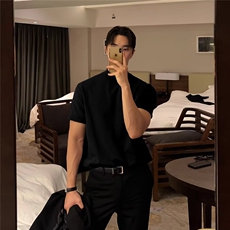 半高领套头针织T恤男士型男短袖毛衣潮流修身打底半袖衫Z09，男装T恤，星座1116A（原606A-3）