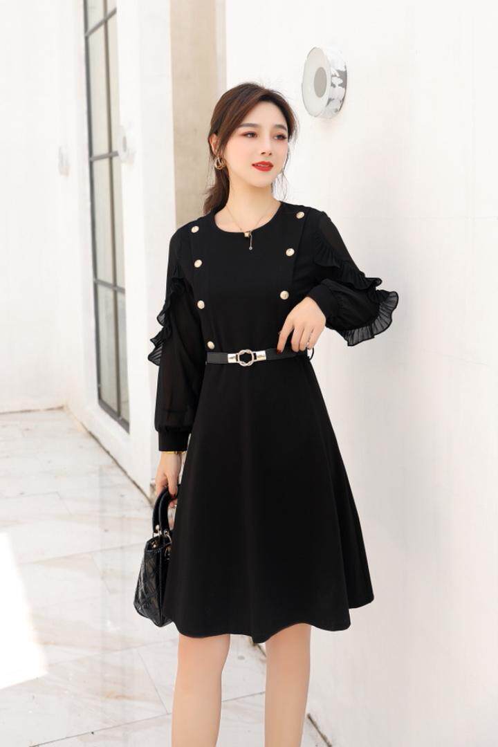 时尚修身显瘦连衣裙黑色m一XXL，女装连衣裙，圣姿源