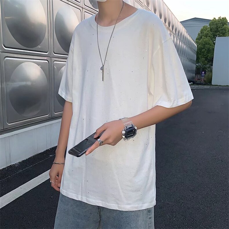 男潮流夏季圆领T恤宽松短袖满天星喷金五分袖T3052P24,男装T恤,星座1116-2