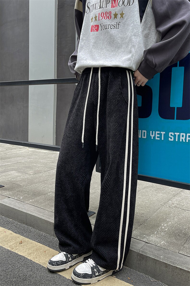 美式复古休闲裤男秋季条纹拼接直筒弯刀裤cleanfit宽松显瘦阔腿裤,男装休闲裤,电商C305A