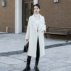 现货主推新款双面羊毛长毛呢一粒扣西装领中长款羊毛大衣，女装双面呢大衣，丝露怡语