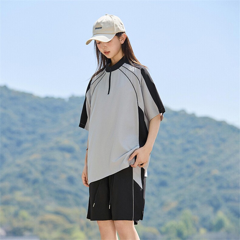 休闲运动套装女夏季半拉链短袖T恤短裤两件套A406TZ6927特P58,男装T恤,星座309（原A406）