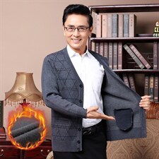 春秋季爸爸针织开衫男V领中老年人毛衫外套男士加厚保暖爷爷毛衣，男装针织衫/毛衣，电商B212（原钱塘6029）