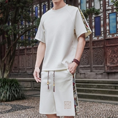 男士休闲运动套装男刺绣拼接T恤短裤两件套青年A266-TZ9907-P47，男装牛仔裤，电商A266