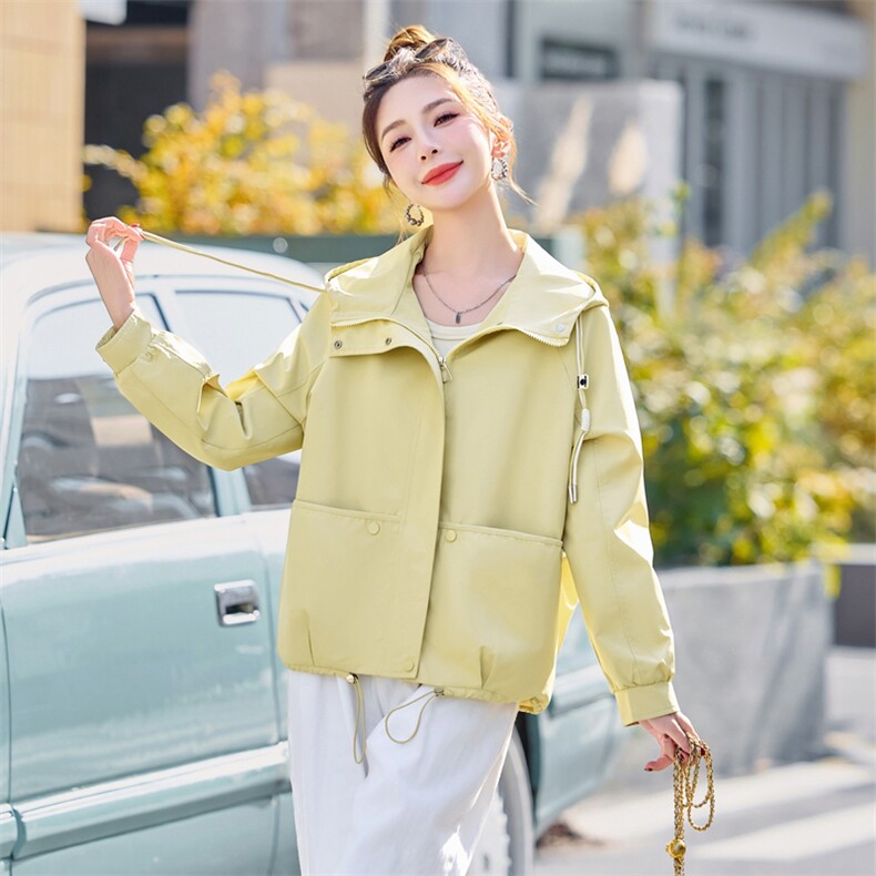 短款外套女2025春秋新款韩版宽松百搭小个子休闲连帽夹克减龄上衣,女装风衣,靓星雨