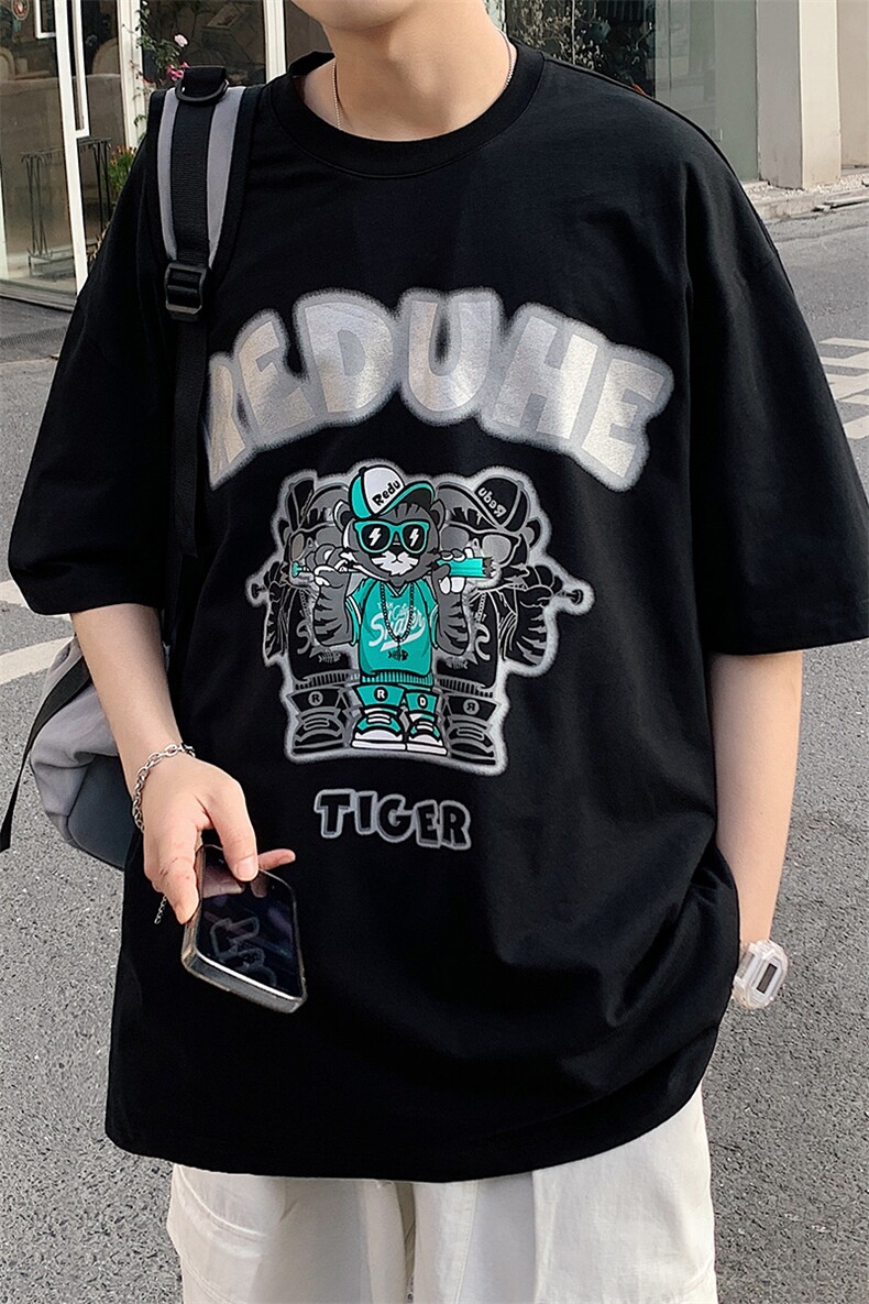 得物抖音40支双纱高品质运动半袖纯棉印花短袖T恤男女T7191-P40,男装T恤,电商A441-1