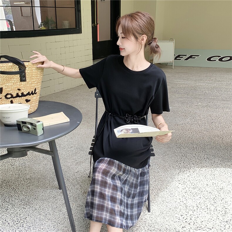 新款现货主推下摆拼接配腰带连衣裙2585-P115-K178,女装连衣裙,2C129