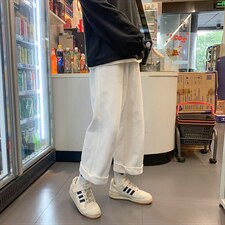 男装四季款宽松直筒百搭纯色抽绳松紧腰牛仔裤现货D201-DM82-P45，男装牛仔裤，电商D321-1