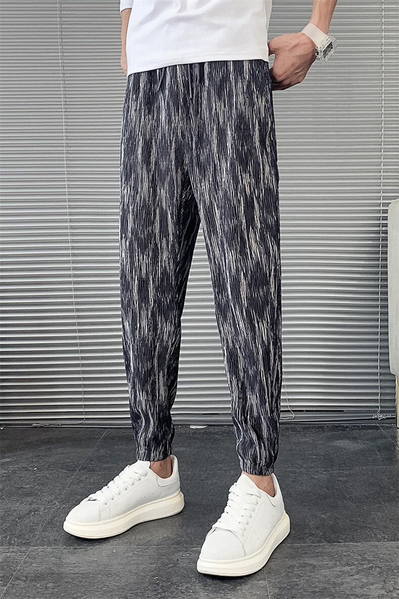 2025秋冬新款丝绒褶皱休闲裤男韩版潮流斑马纹裤子A327-L701-P55，男装休闲裤，电商A327
