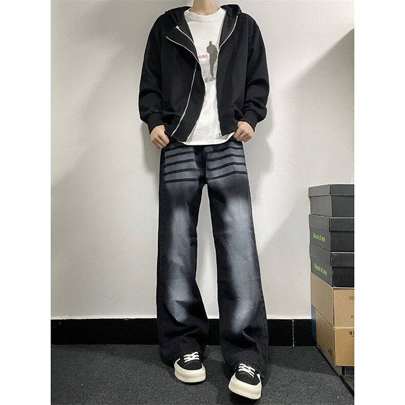 B221美式ins高街暗黑重工艺宽松直筒牛仔裤LK23125-P65控88,男装牛仔裤,电商B221