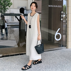 法式气质慵懒风背心连衣裙女2025夏季新款韩版宽松显瘦简约长裙子，女装连衣裙，2C098