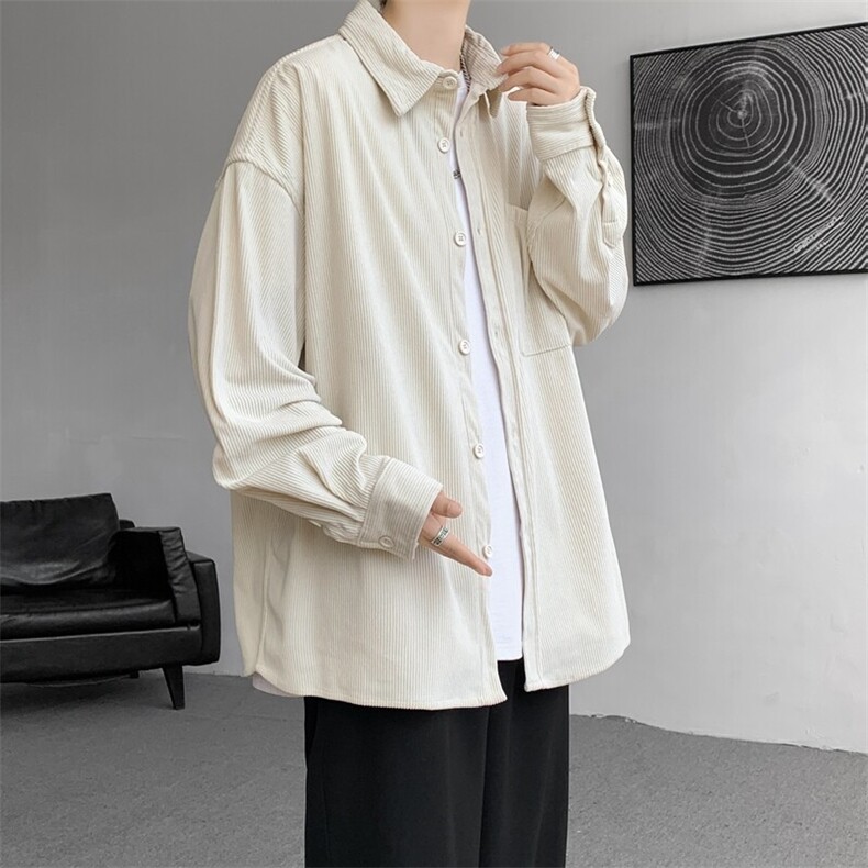 M-8XL春季灯芯绒衬衫特大码复古翻领工装长袖衬衣外套CS9001/P58，男装衬衫，电商B238