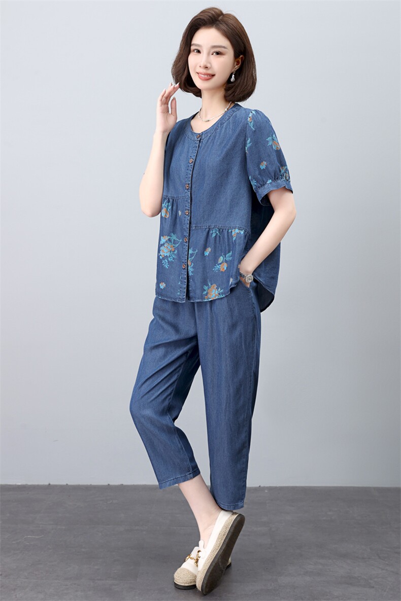 2024年夏季新款潮韩版休闲牛仔套装女宽松显瘦时尚两件套装裤子夏,女装套装/套裙,简韵佳