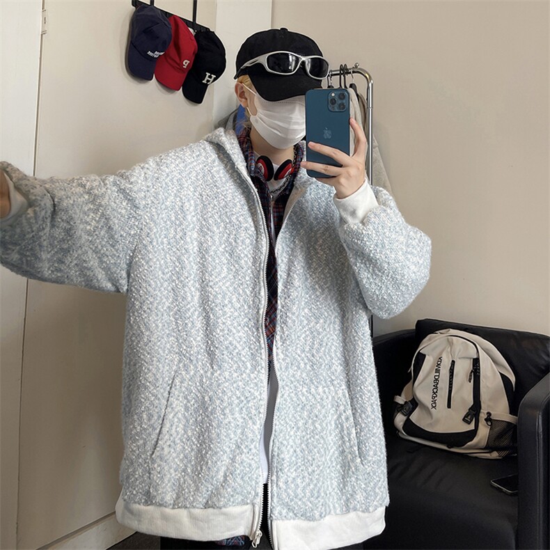 秋装oversize潮牌男女同款连帽开衫卫衣新款针织衣外套HY629P75,女装短外套,电商A102B