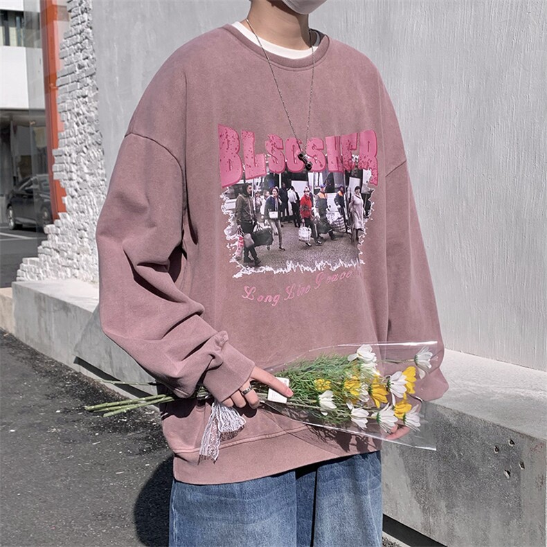 B266-T03-P6023春季新款水洗做旧宽松休闲情侣卫衣,男装卫衣,星座B257-1
