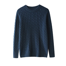 男士秋冬季新款舒适时尚七针扭花圆领羊绒衫，男装羊绒套衫，台绒羊绒