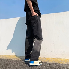 破洞乞丐牛仔裤男韩版高街帅气2023春夏季ins宽松休闲裤RK102-P40，男装牛仔裤，星座412-3