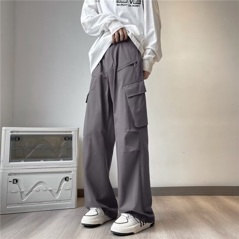 美式工装裤子男秋季新款高腰垂感宽松直筒休闲阔腿运动裤西裤，男装西裤，星座1013