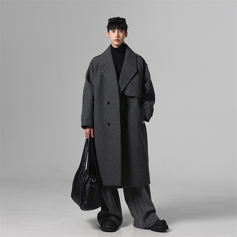 得物直播精品秋冬中长款毛呢大衣韩系英伦风衣外套812-F632-P128，男装风衣，星座812