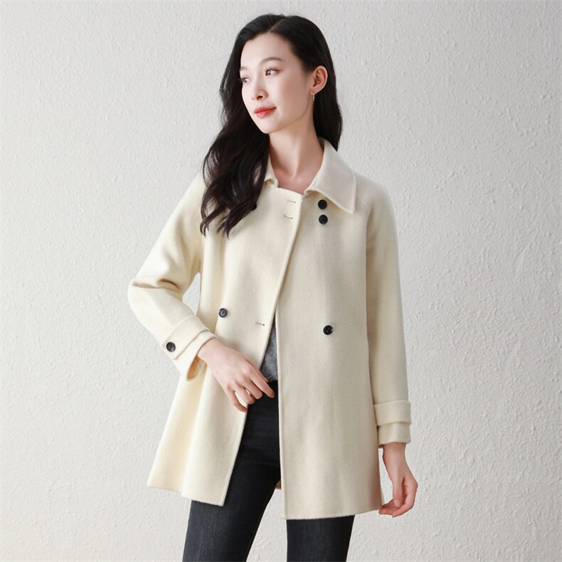 优雅气质女装羊毛双面呢大衣高端系带设计秋冬必备时尚单品，女装双面呢大衣，阿舍尔精品