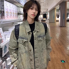 满印印花水洗牛仔外套春秋款男美式复古hiphop工装夹克高级感上衣，男装工装外套，星座1210-1