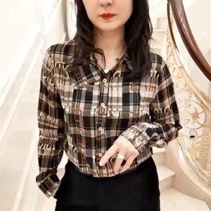 春装新款，双皱格子衬衣，其它，赫琳娜