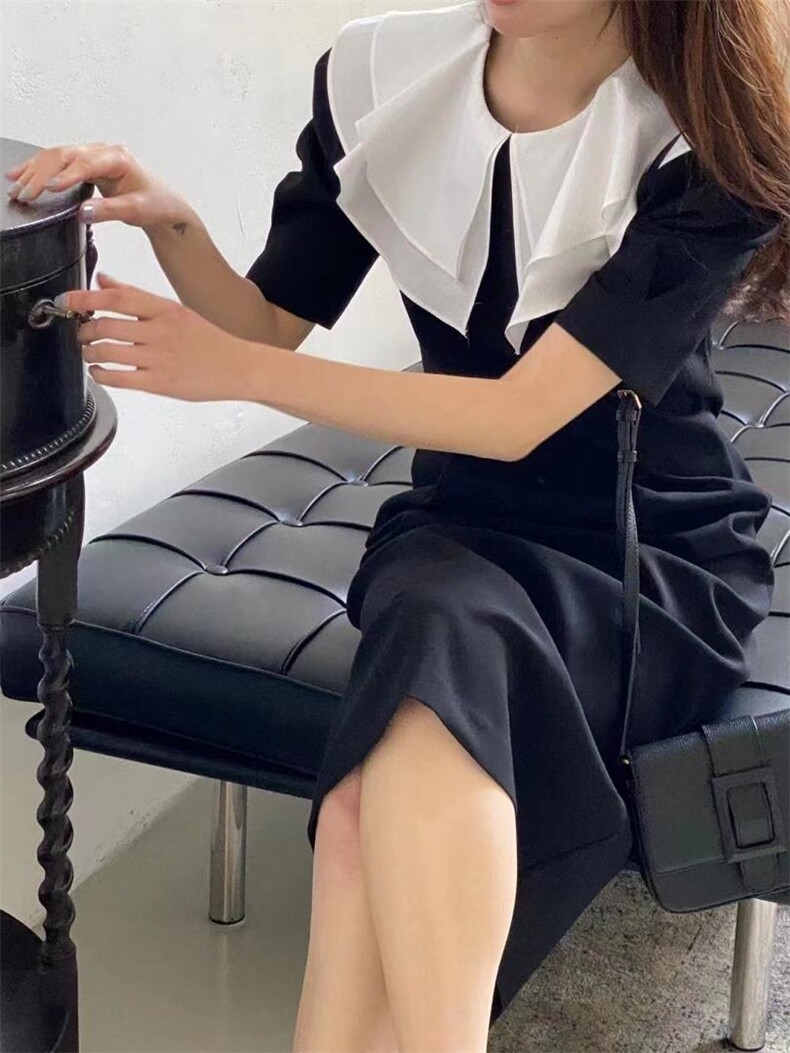 【DAVIDA】法式优雅拼色大翻领连衣裙，女装连衣裙，DAVIDA