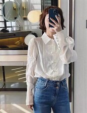 秋季新款泡泡袖盘扣衬衫，女装衬衫，L·H·X