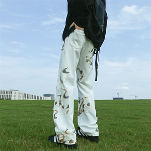 美式牛仔裤潮牌宽松白色长裤男女个性高街休闲裤NZ07-P53图片