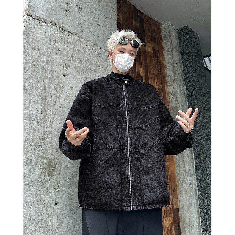 复古拼接做旧牛仔外套春秋季潮流设计感宽松时尚痞帅夹克,男装工装外套,星座410-7