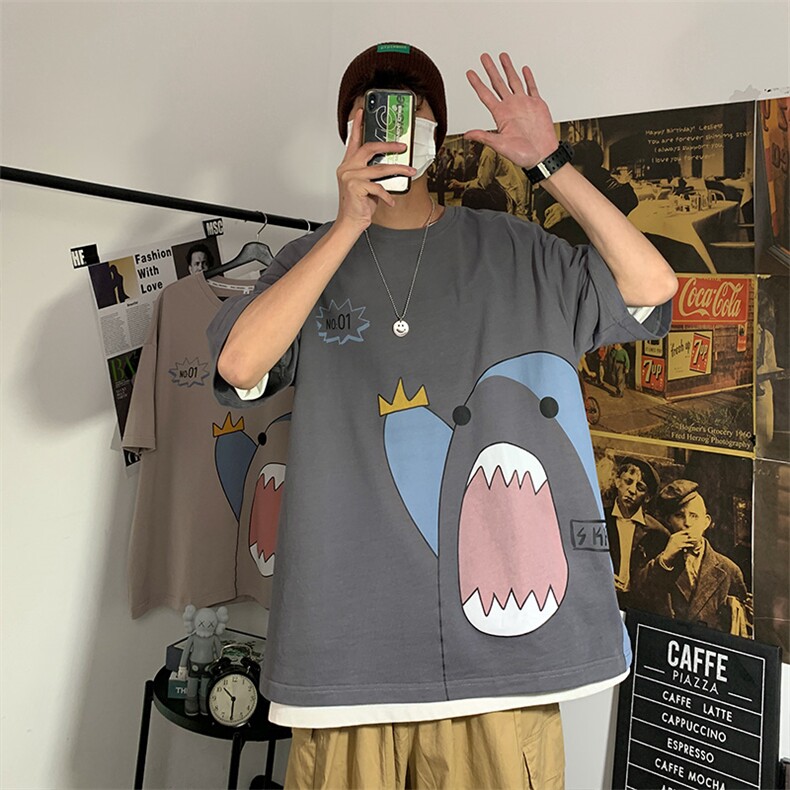 2023夏季新款港风宽松大码圆领潮流卡通印花半袖T恤T32-P28，男装T恤，星座914-3