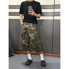 【有货】D1139-特批45春季美式破洞补丁直筒迷彩七分裤男女短裤，男装牛仔裤，星座603-2