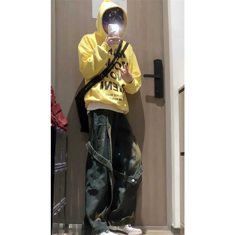 360g重磅华棉卫衣明黄色连帽大字母印花上衣外套W2482-P48图片