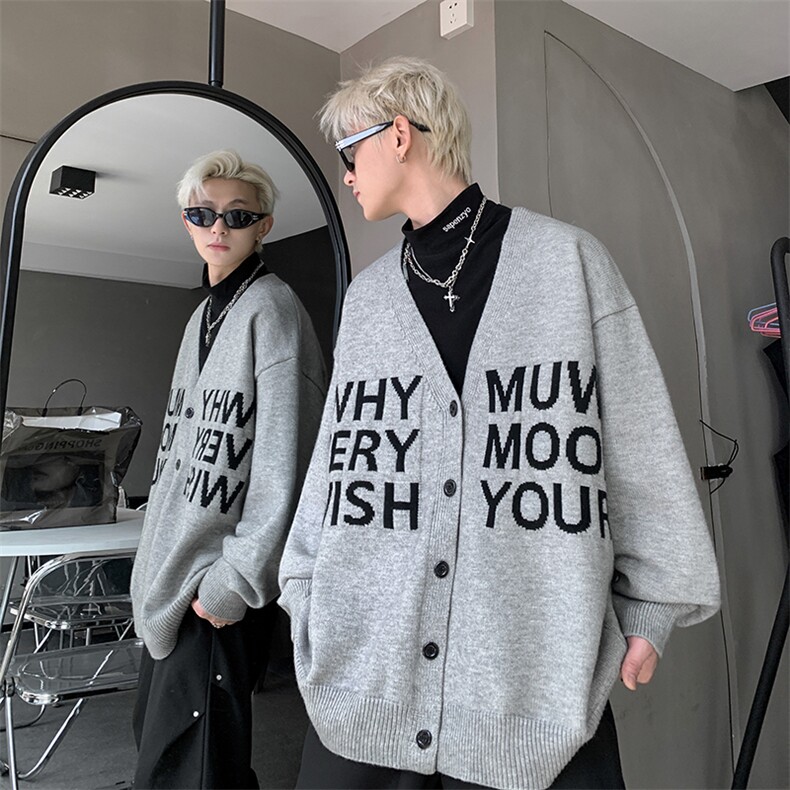 宽松字母针织纽扣毛衣开衫外套毛衣A367MK16P65控88，男装针织衫/毛衣，电商A367