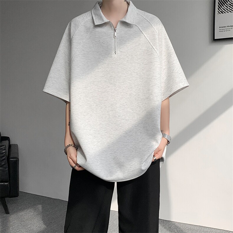 8XL-M半拉链t恤短袖POLO衫男款夏季美式翻领宽松大码半袖DT008P45图片