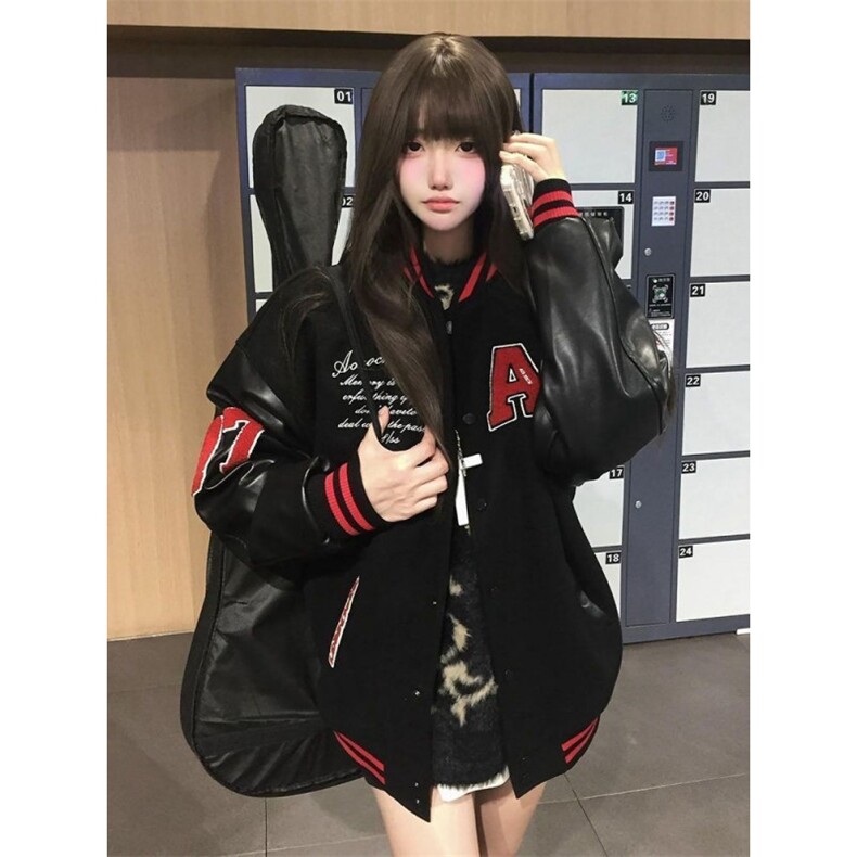 高街潮牌设计感拼接撞色棒球服外套男女秋冬美式复古宽松情侣夹克，男装夹克，星座506A