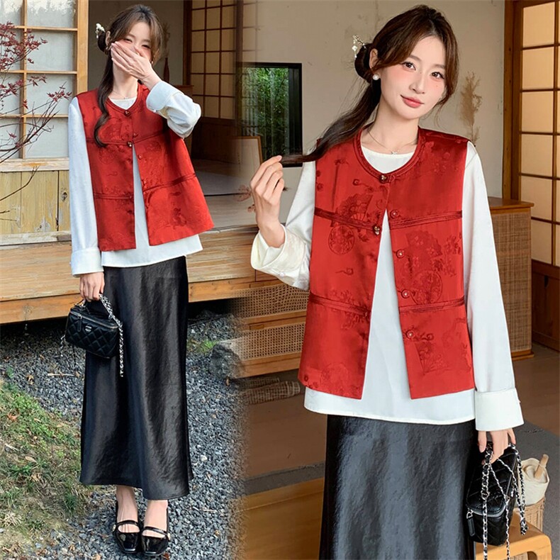 2026年春季新中式g风提花洋气百搭无袖马甲，女装马甲，超帛