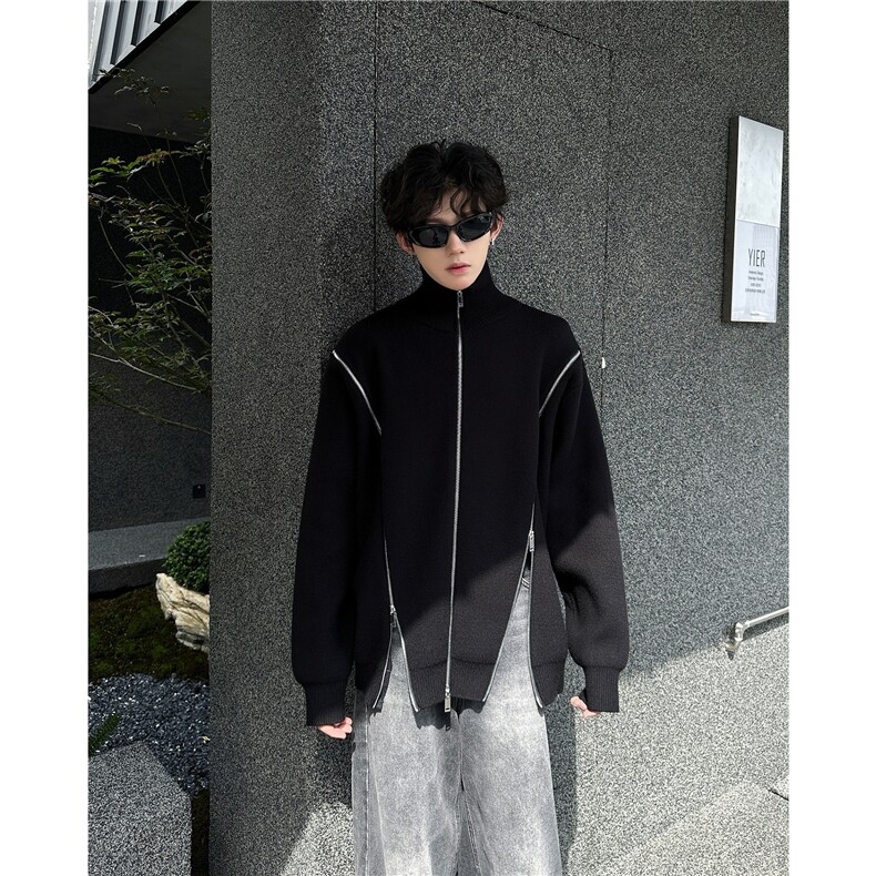 秋冬小众拉链设计毛衣外套男cleanfit纯色宽松休闲重磅立领针织衫,男装针织衫/毛衣,星座601-1