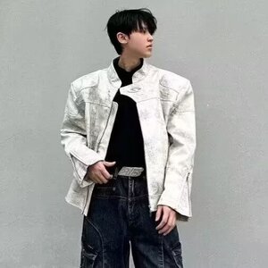 JY359-P75 短款垫肩美式复古PU皮夹克外套 网图图片