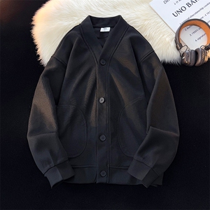 8XL-M羊羔绒开衫卫衣外套男秋冬季V领加绒加厚长袖上衣服KS001P58图片