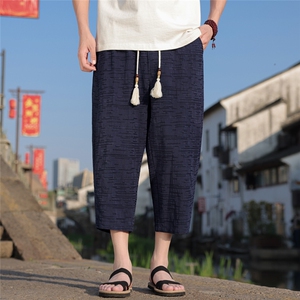 风八分裤男潮流男士宽松棉麻休闲裤夏季个性A266-1-KZ881-P60图片